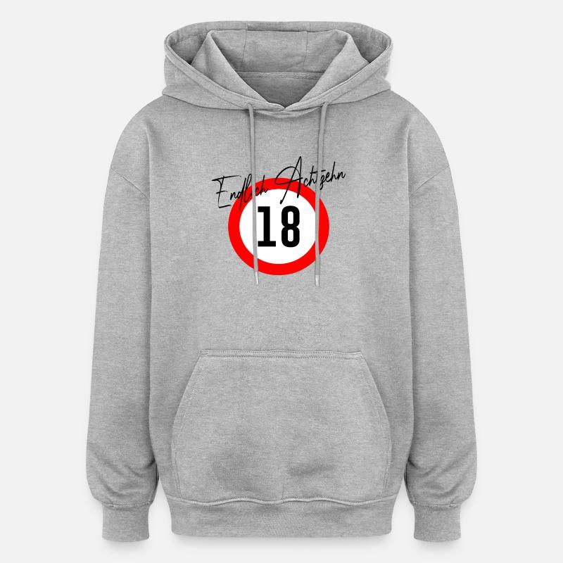 18e anniversaire Enfin dix-huit ans - Sweat à capuche oversize unisexe - gris chiné