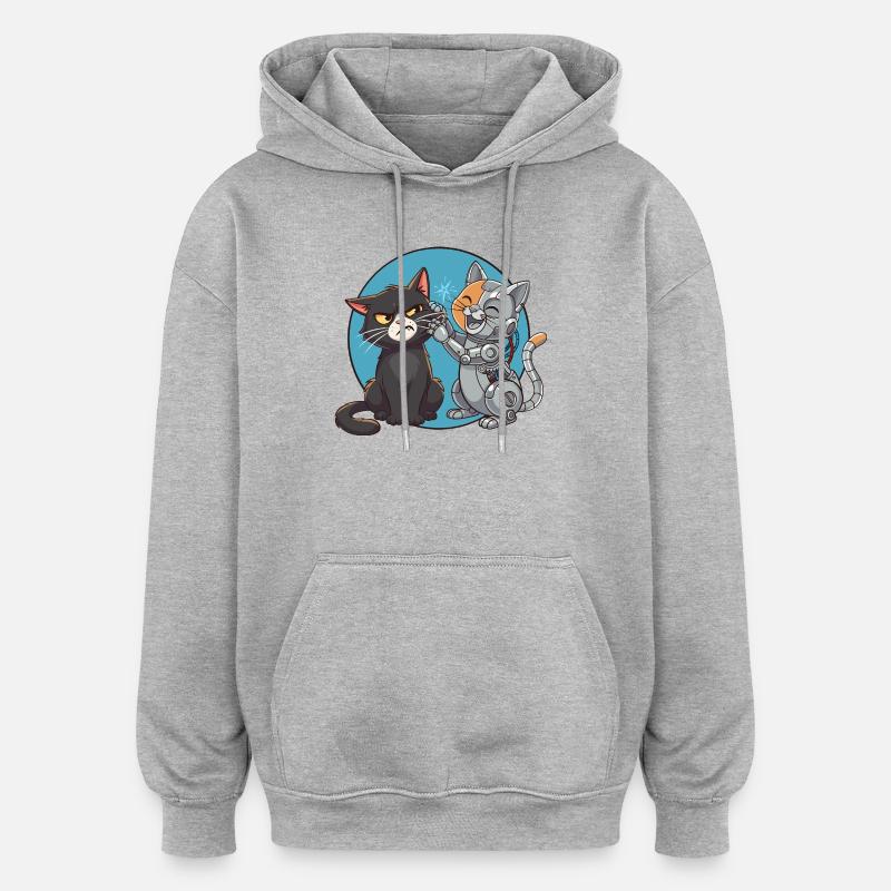 Chat und Roboter - Oversized Unisex Hoodie - Grau meliert