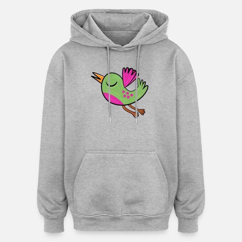 Petit Oiseau Vert - Sweat à capuche oversize unisexe - gris chiné
