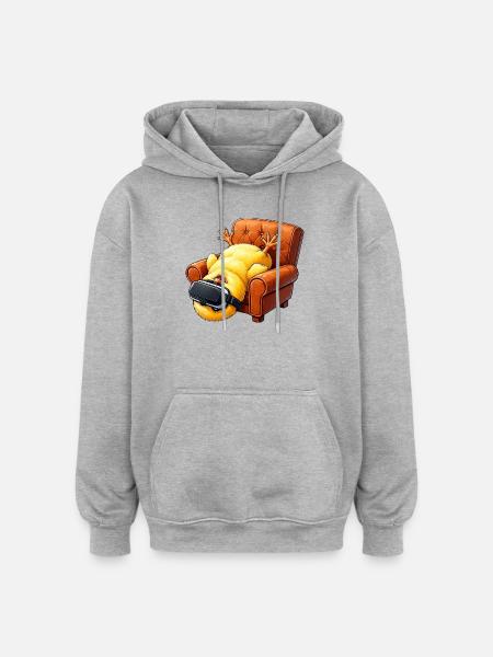 Chick with VR glasses in armchair - Oversized Unisex Hoodie - heather grey