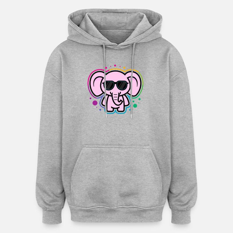 Éléphant Rose avec Lunettes - Sweat à capuche oversize unisexe - gris chiné