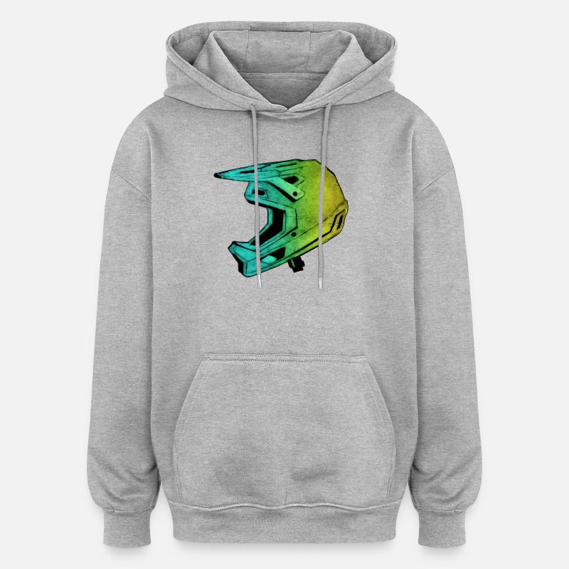 MTB FullFace Helm - handgeschnitzte Druckvorlage - Oversized Unisex Hoodie - Grau meliert