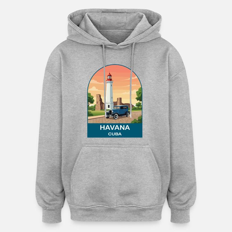 Havana Cuba Oldtimer-Reiseplakat - Oversized Unisex Hoodie - Grau meliert