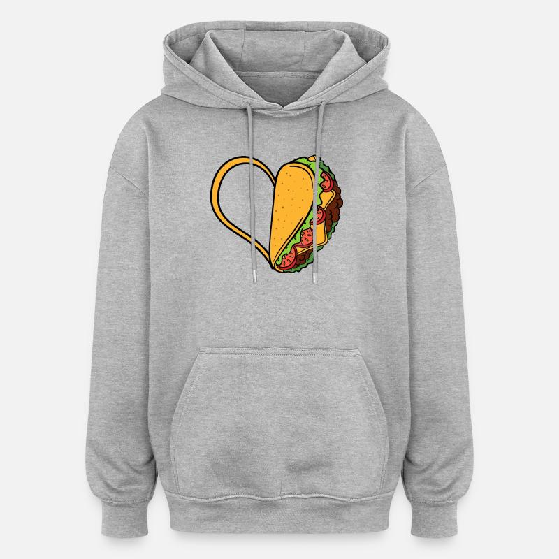 Amour au cœur de taco - Sweat à capuche oversize unisexe - gris chiné