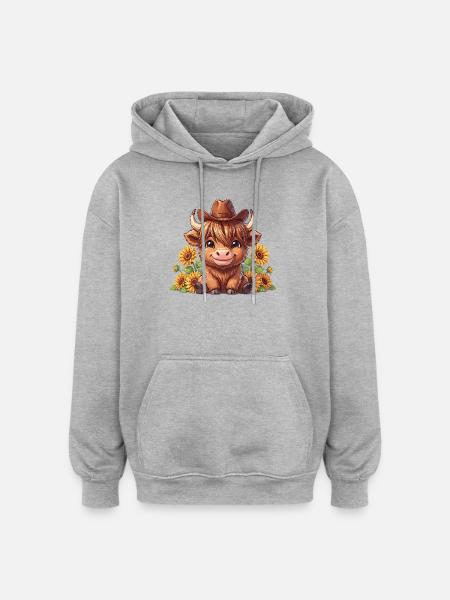 Sunflower cow in cowboy hat - Oversized Unisex Hoodie - heather grey