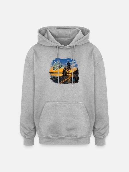 Sur la route de l’aventure - Sweat à capuche oversize unisexe - gris chiné