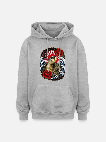Schildkröte im japanischen Irezumi Stil - Oversized Unisex Hoodie - Grau meliert