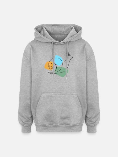 Lineart Snail with Pastel Shapes - Oversized Unisex Hoodie - heather grey