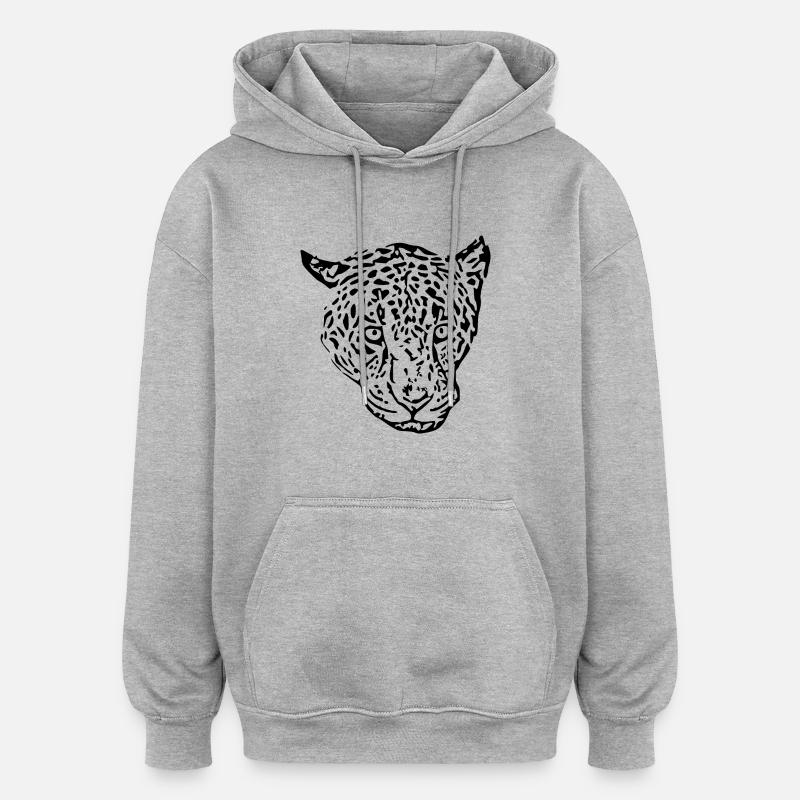 Noir léopard - Sweat à capuche oversize unisexe - gris chiné