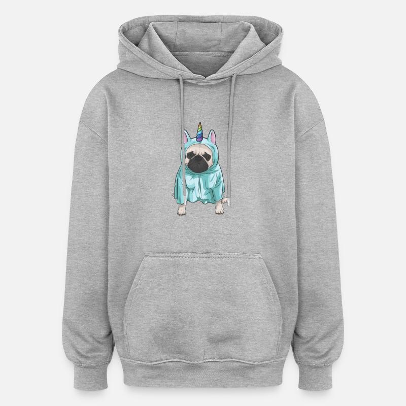 Mopsicorn Vol 2. | Pug comme une licorne - Sweat à capuche oversize unisexe - gris chiné
