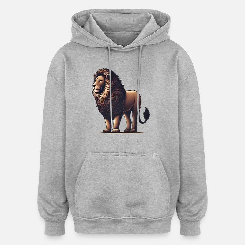 Lion majestueux Illustration TShirt - Sweat à capuche oversize unisexe - gris chiné