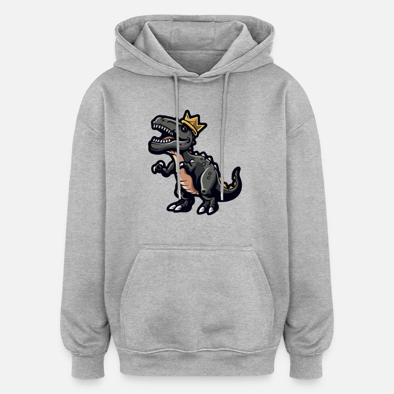 Dinosaure T-Rex Cartoon Couronne - Sweat à capuche oversize unisexe - gris chiné