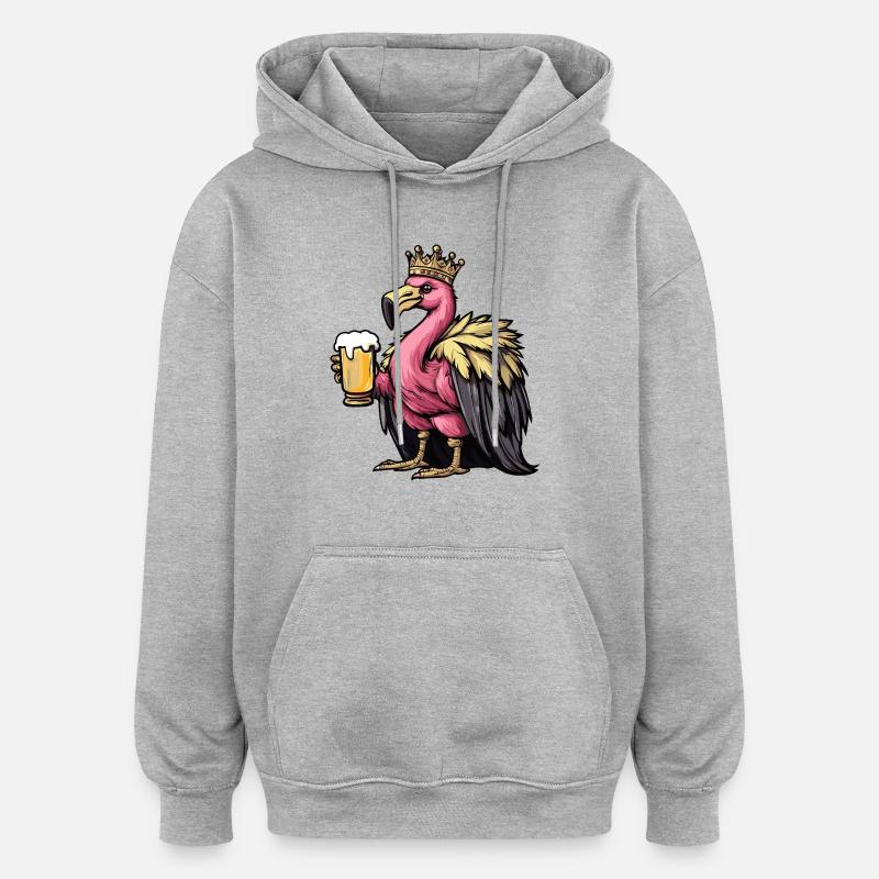 Flamingo Bière Drôle - Sweat à capuche oversize unisexe - gris chiné