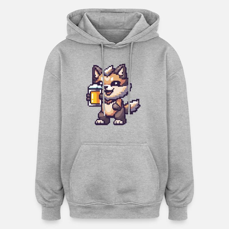 Wolf Pixel Bier - Oversized Unisex Hoodie - Grau meliert