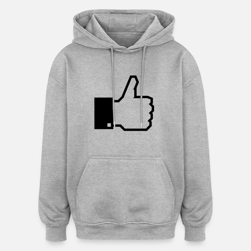 J'aime! (Pouce Levé) 1C - Sweat à capuche oversize unisexe - gris chiné