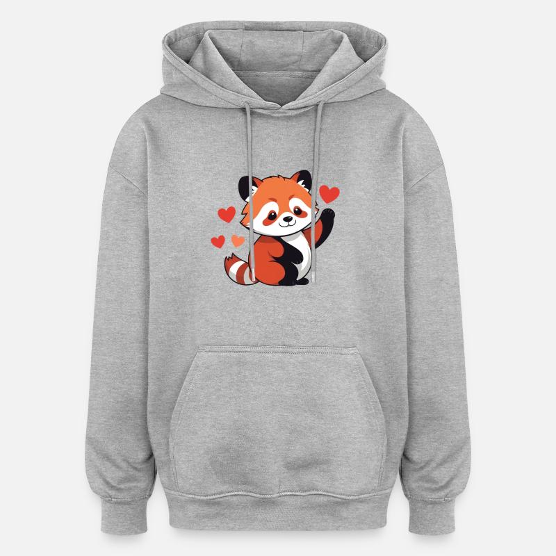 Panda roux Amour - Sweat à capuche oversize unisexe - gris chiné