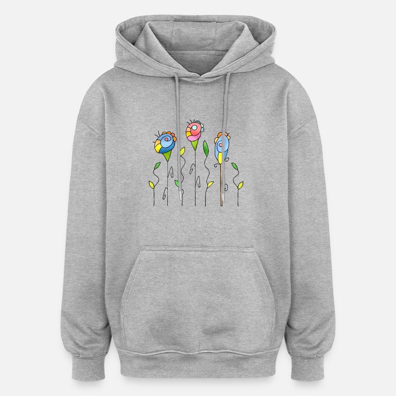 Fleur - Sweat à capuche oversize unisexe - gris chiné