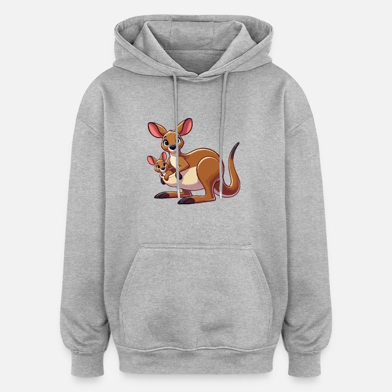Mère kangourou avec enfant - Sweat à capuche oversize unisexe - gris chiné