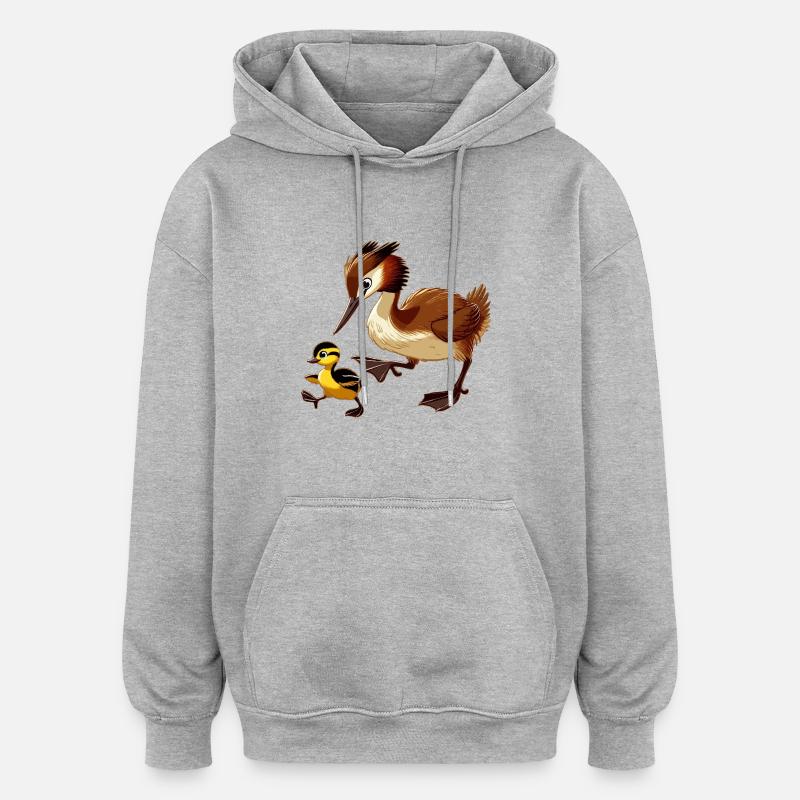 Great Crested Grebe with young - Oversized Unisex Hoodie - heather grey
