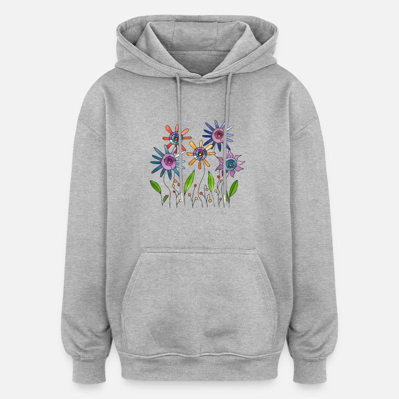 Blumen - Oversized Unisex Hoodie - Grau meliert