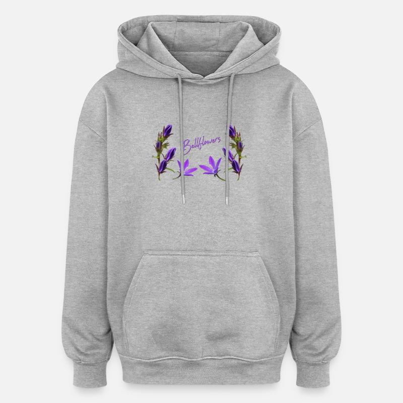 Cloche Fleurs pourpres de Bellflower - Sweat à capuche oversize unisexe - gris chiné