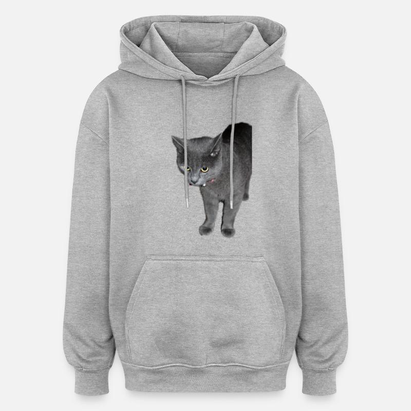 Chat noir gris - Sweat à capuche oversize unisexe - gris chiné