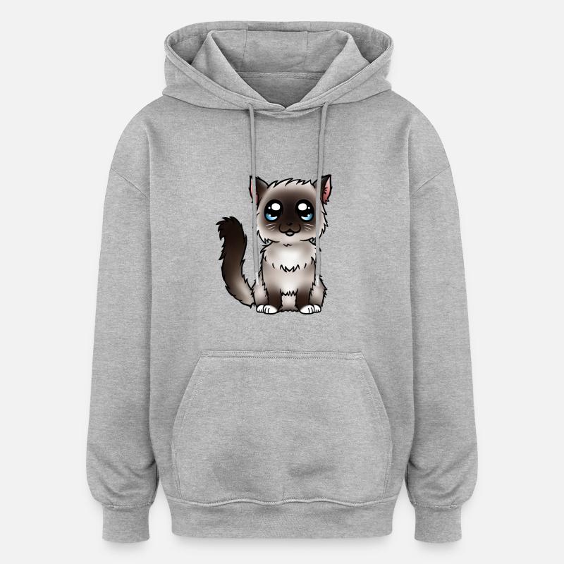 Birman - Seal Point - Sweat à capuche oversize unisexe - gris chiné