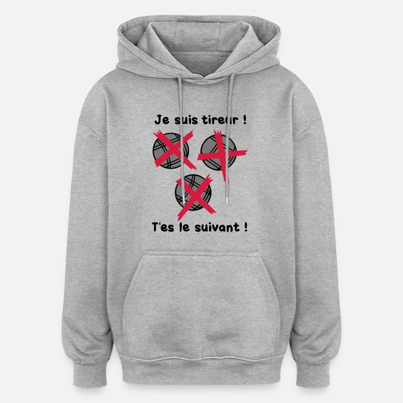 petanque tireur boule suivant2 - Sweat à capuche oversize unisexe - gris chiné