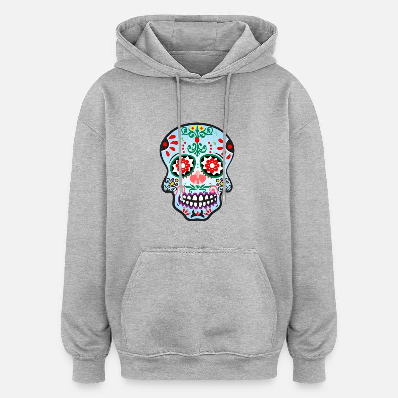 Catrina Schädel Blau - Oversized Unisex Hoodie - Grau meliert