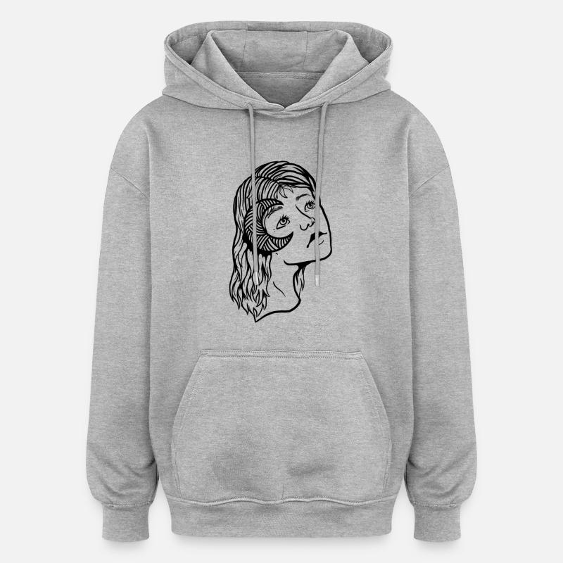 Regard perdu - Sweat à capuche oversize unisexe - gris chiné