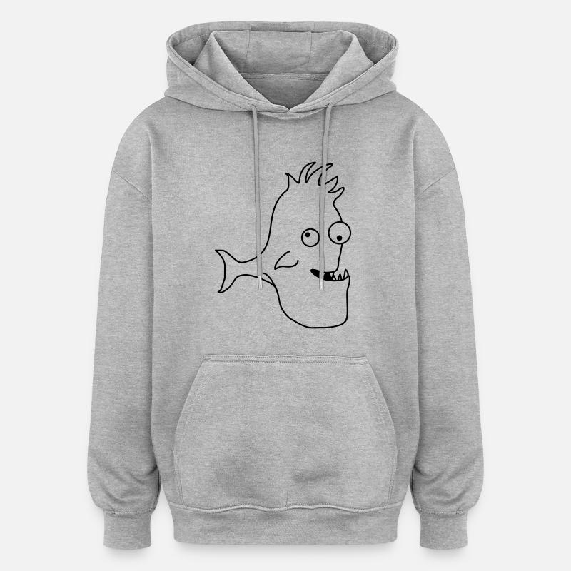 Stupid Crazy Comic Fish - Sweat à capuche oversize unisexe - gris chiné