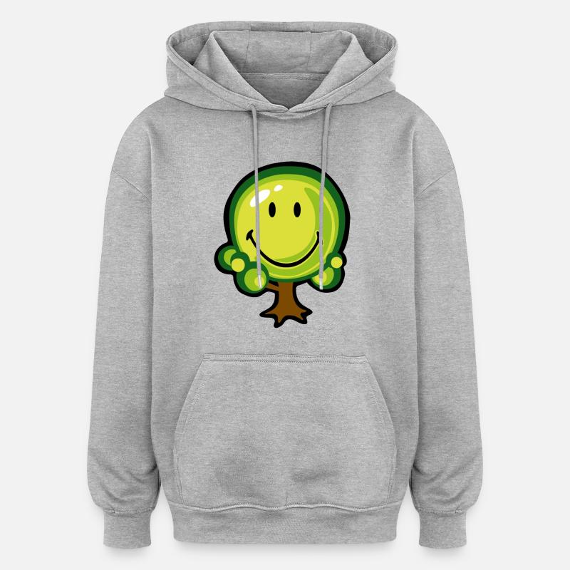 Smiley Oak Tree - Sweat à capuche oversize unisexe - gris chiné