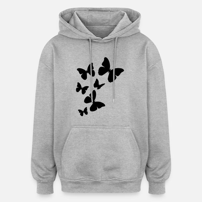 Papillons - Sweat à capuche oversize unisexe - gris chiné