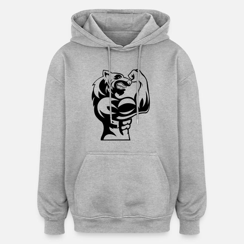 strong_wolf_001 - Sweat à capuche oversize unisexe - gris chiné