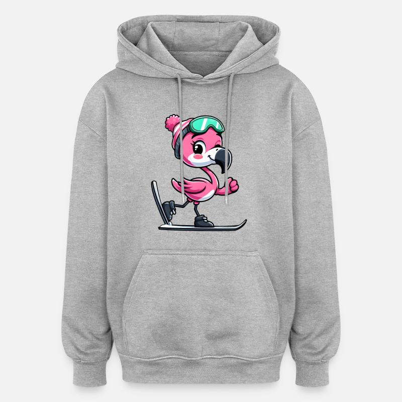 Flamingo Skier Plaisirs d’hiver - Sweat à capuche oversize unisexe - gris chiné