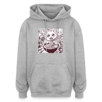 Cat Ramen Noodle Japanese Anime Manga Ramen Kawaii - Oversized Unisex Hoodie - Grau meliert - Vorne - Noah (186cm)