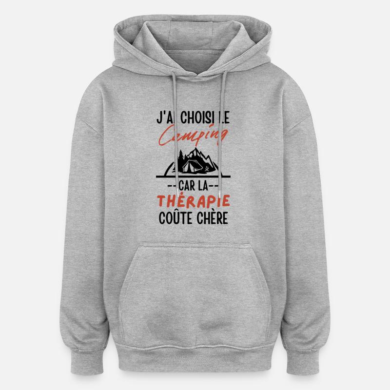 Camping retraite - Sweat à capuche oversize unisexe - gris chiné