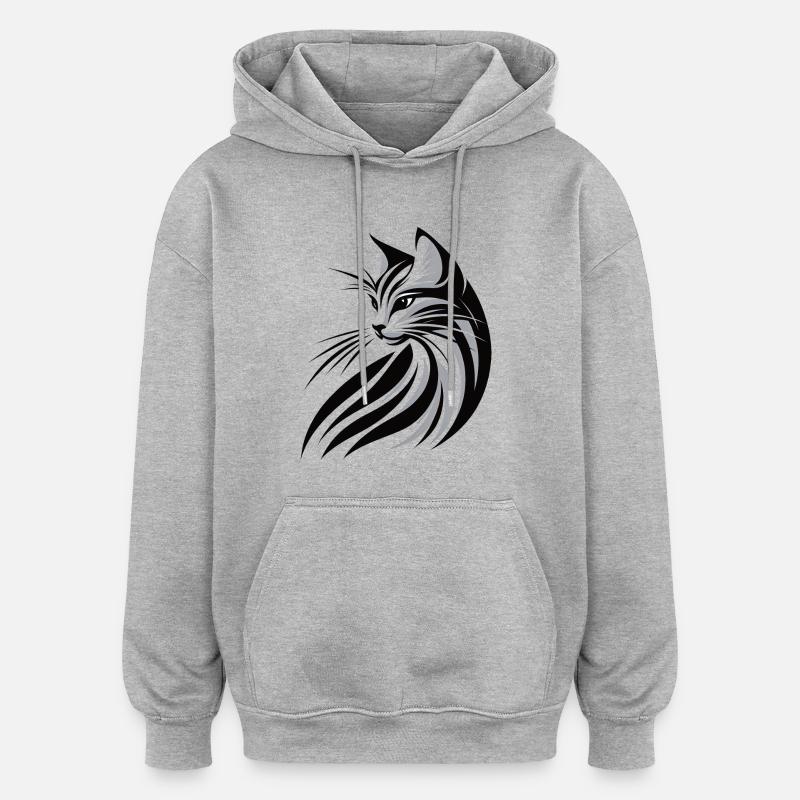Chat Tribal, Chat Tatouage - Sweat à capuche oversize unisexe - gris chiné