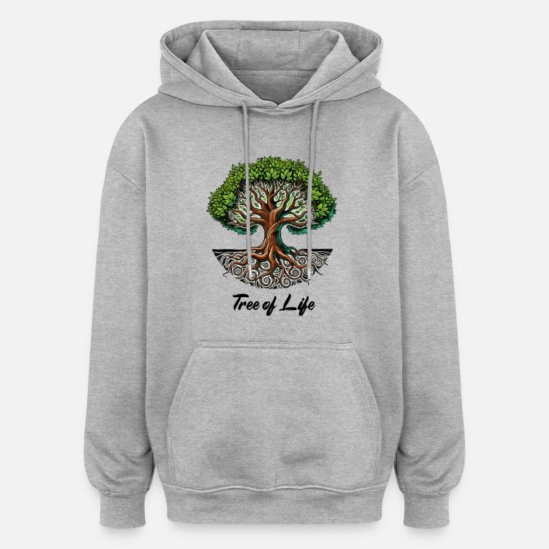Arbre de vie - Sweat à capuche oversize unisexe - gris chiné
