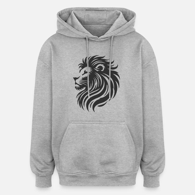 Lion Dessin Animal - Sweat à capuche oversize unisexe - gris chiné