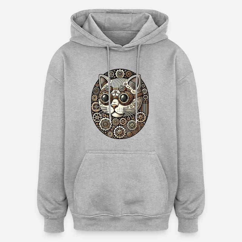 Steampunk Kitty Cat - Sweat à capuche oversize unisexe - gris chiné