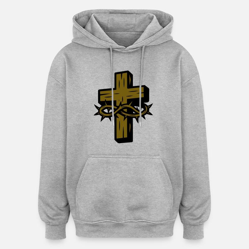 Croix Couronne d’épines Symbole - Sweat à capuche oversize unisexe - gris chiné