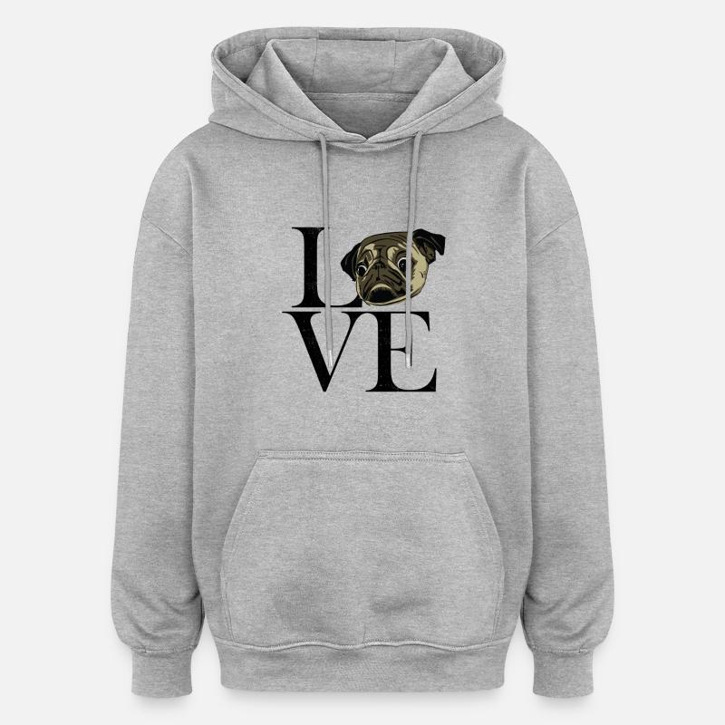 noir Pug - Sweat à capuche oversize unisexe - gris chiné