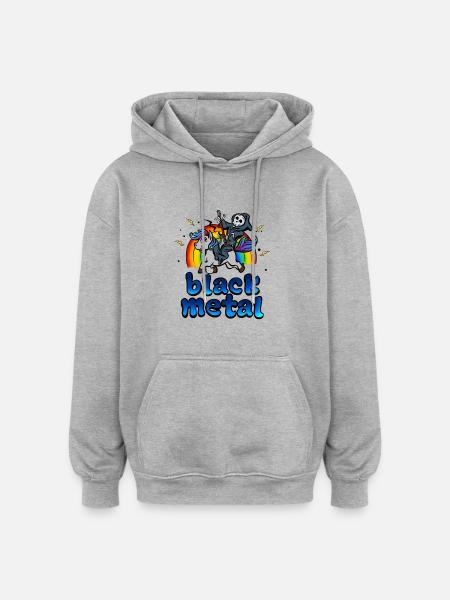 La música metal negro potro del unicornio del arco iris del ventilador rosa - Sudadera con capucha oversize unisex - gris jaspeado