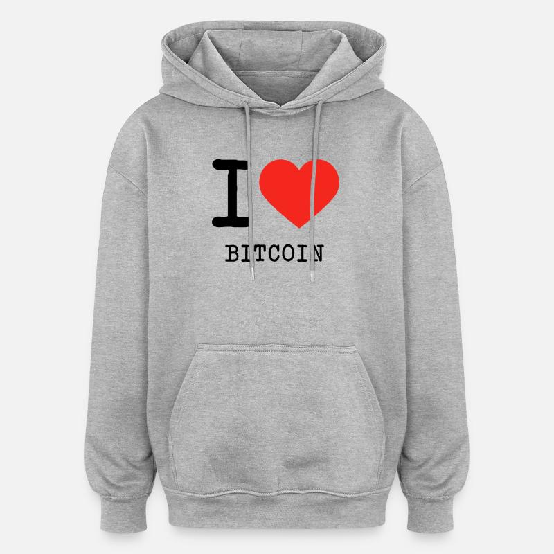 J'adore Bitcoin - Sweat à capuche oversize unisexe - gris chiné
