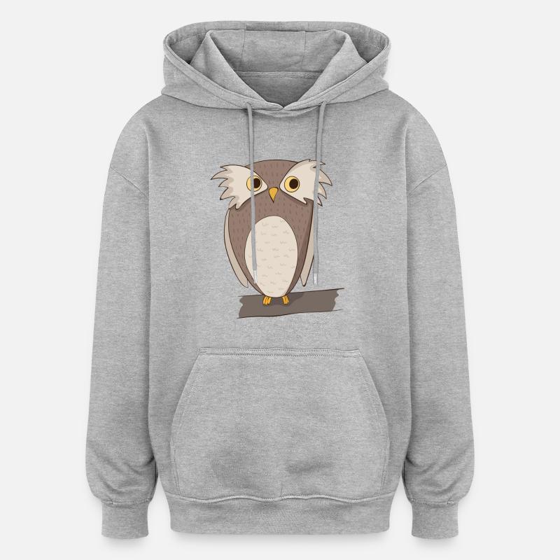 Hibou Comic - Sweat à capuche oversize unisexe - gris chiné