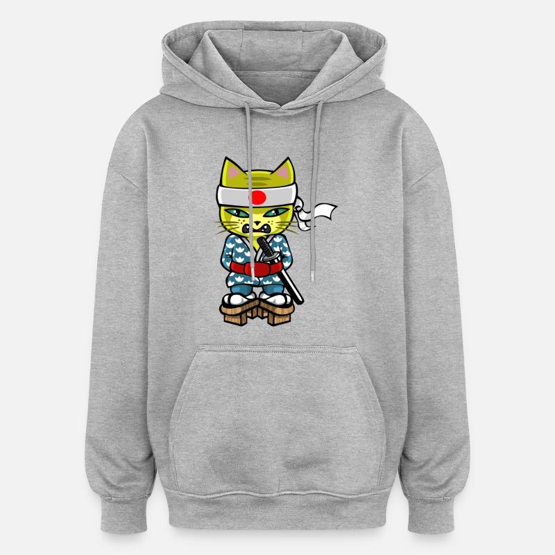 Chat mouraÏ - Sweat à capuche oversize unisexe - gris chiné