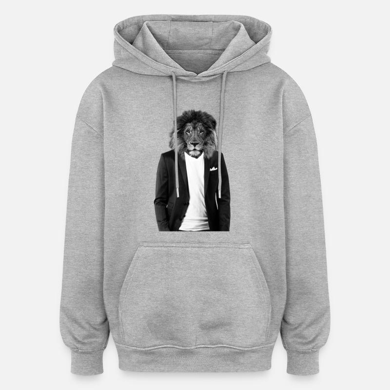 Löwe im Anzug Hipster - Oversized Unisex Hoodie - Grau meliert