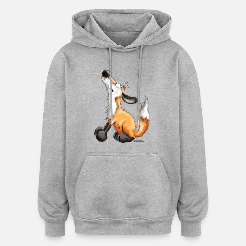 Renard comique - Sweat à capuche oversize unisexe - gris chiné