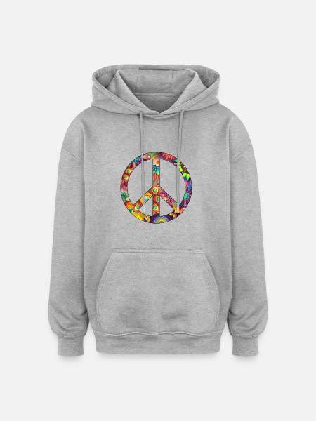 Peace , Frieden - Oversized Unisex Hoodie - Grau meliert